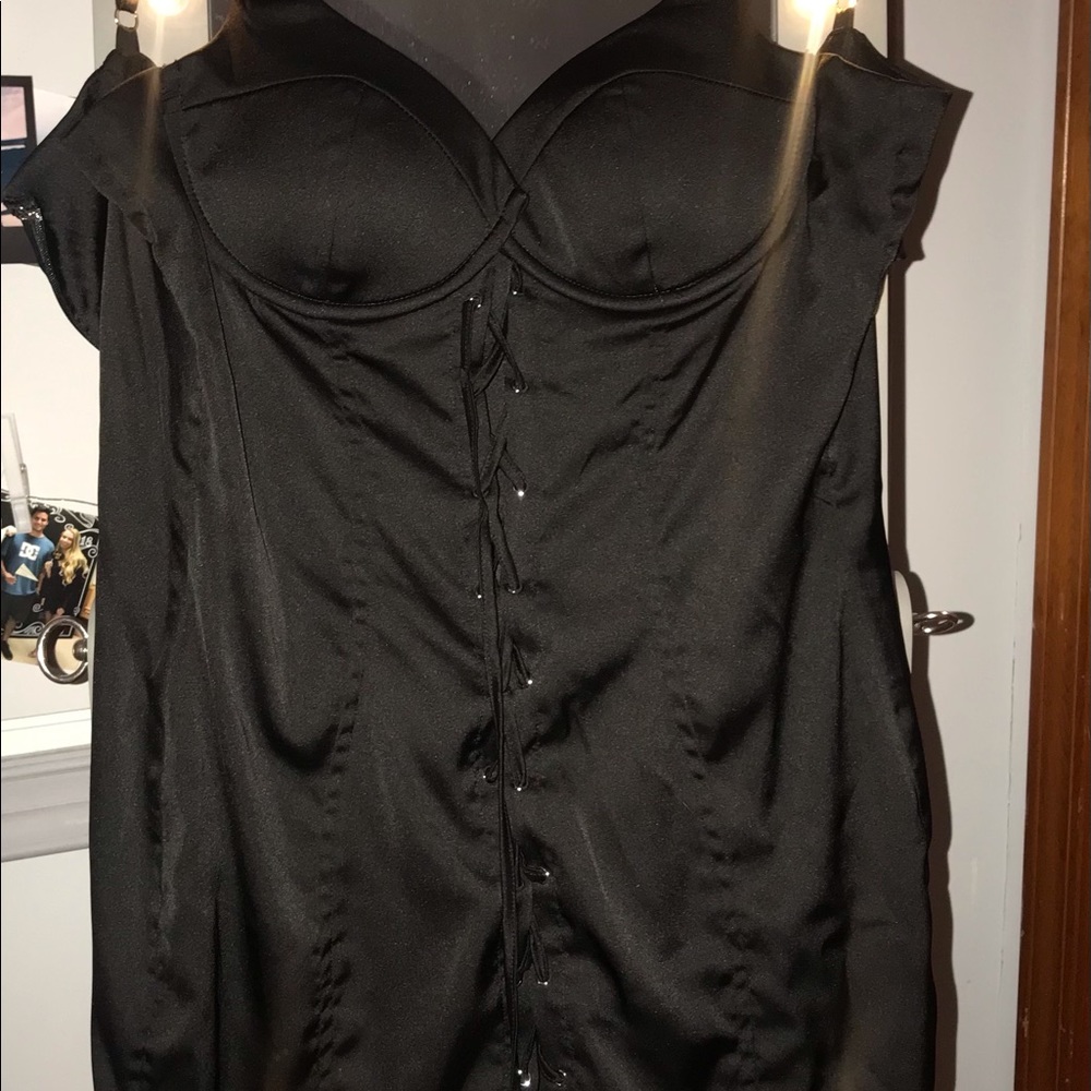 Oh Polly Black Satin Dress